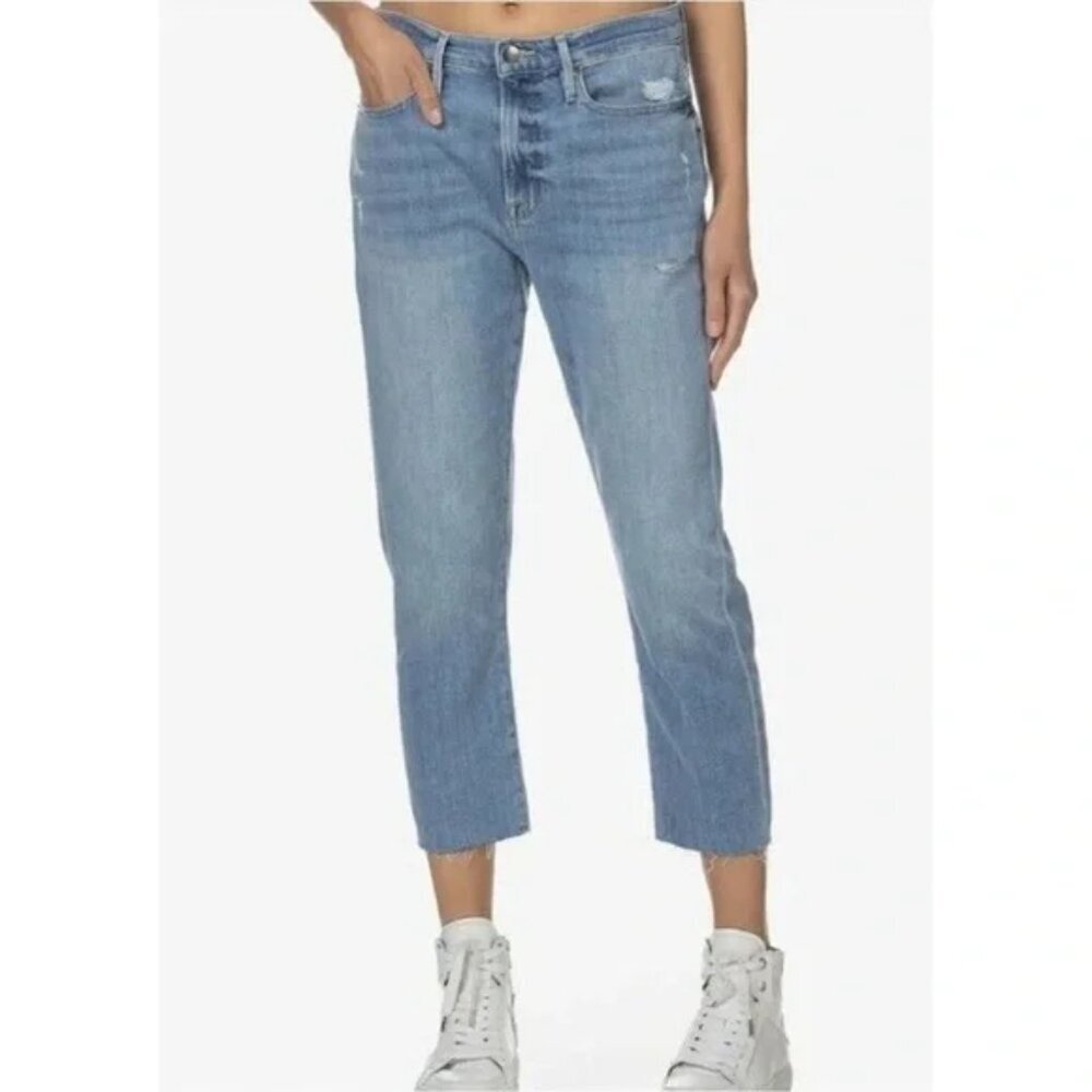 FRAME Denim Le Beau Crop Jeans in Walden Rock Wash Raw Hem‎